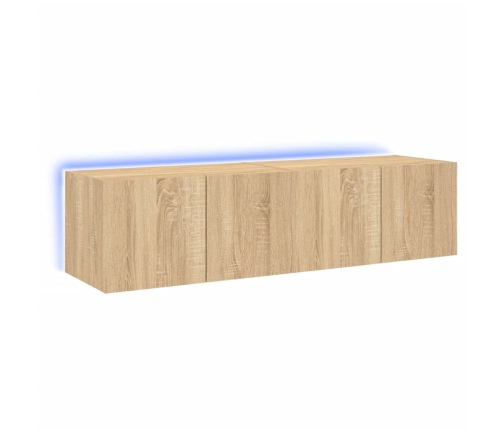 Muebles de TV de pared luces LED 2 uds roble Sonoma 60x35x31 cm