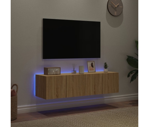 Muebles de TV de pared luces LED 2 uds roble Sonoma 60x35x31 cm