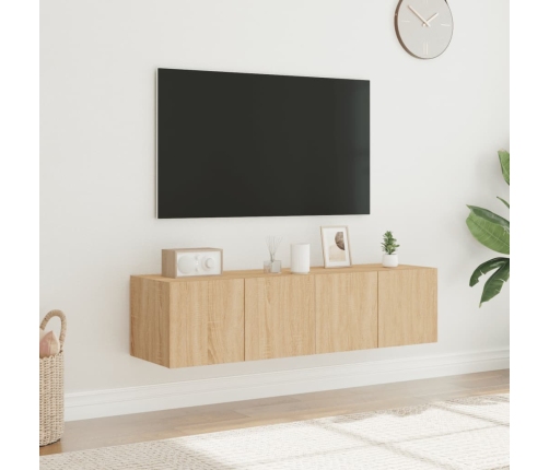 Muebles de TV de pared luces LED 2 uds roble Sonoma 60x35x31 cm