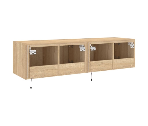 Muebles de TV de pared luces LED 2 uds roble Sonoma 60x35x31 cm