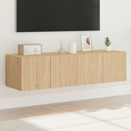 Muebles de TV de pared luces LED 2 uds roble Sonoma 60x35x31 cm