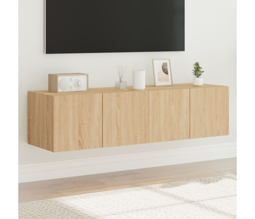 Muebles de TV de pared luces LED 2 uds roble Sonoma 60x35x31 cm