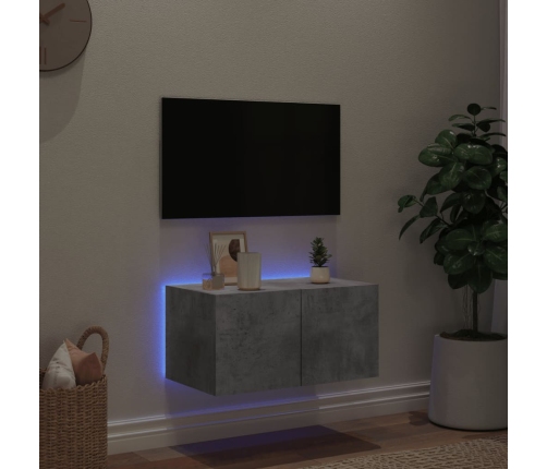 Mueble de TV de pared con luces LED gris hormigón 60x35x31 cm