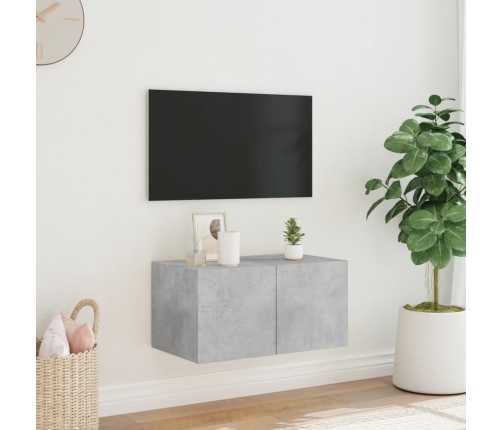 Mueble de TV de pared con luces LED gris hormigón 60x35x31 cm