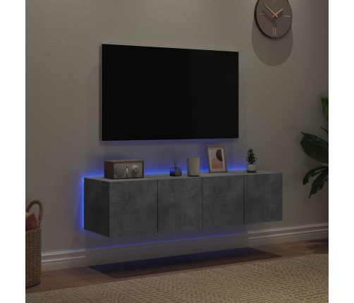 Muebles TV de pared luces LED 2 uds gris hormigón 60x35x31 cm