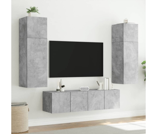 Muebles TV de pared luces LED 2 uds gris hormigón 60x35x31 cm