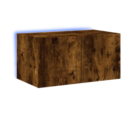 Mueble de TV de pared con luces LED roble ahumado 60x35x31 cm