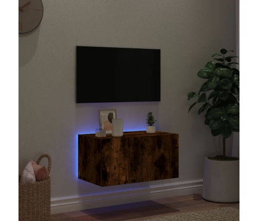 Mueble de TV de pared con luces LED roble ahumado 60x35x31 cm