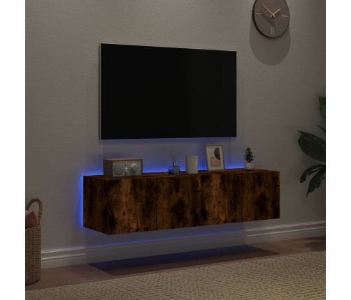 Muebles TV de pared luces LED 2 uds roble ahumado 60x35x31 cm