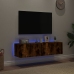 Muebles TV de pared luces LED 2 uds roble ahumado 60x35x31 cm