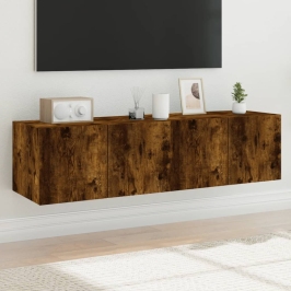 Muebles TV de pared luces LED 2 uds roble ahumado 60x35x31 cm