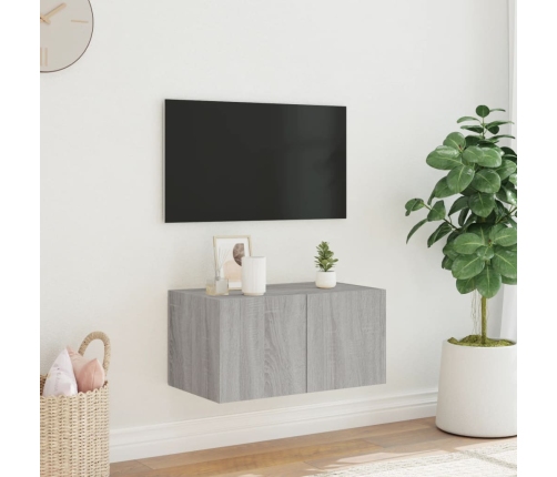 Mueble de TV de pared con luces LED gris Sonoma 60x35x31 cm