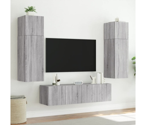 Mueble de TV de pared con luces LED gris Sonoma 60x35x31 cm