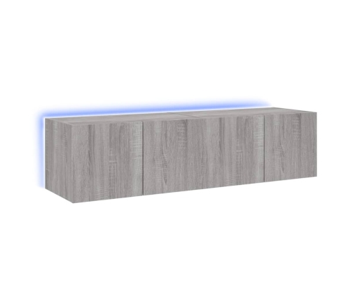 Muebles TV de pared con luces LED 2 uds gris Sonoma 60x35x31 cm