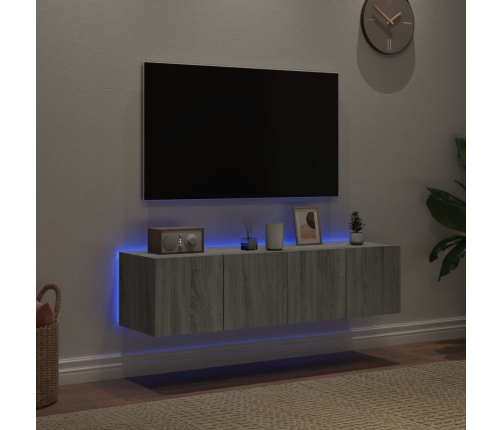 Muebles TV de pared con luces LED 2 uds gris Sonoma 60x35x31 cm