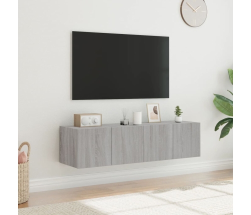 Muebles TV de pared con luces LED 2 uds gris Sonoma 60x35x31 cm