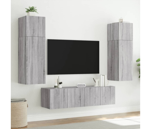 Muebles TV de pared con luces LED 2 uds gris Sonoma 60x35x31 cm