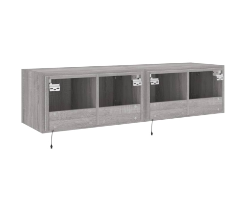 Muebles TV de pared con luces LED 2 uds gris Sonoma 60x35x31 cm