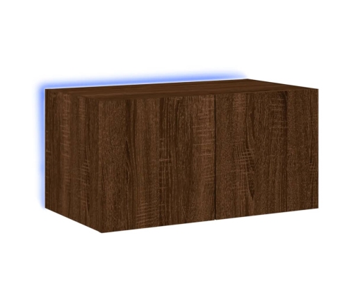 Mueble de TV de pared con luces LED roble marrón 60x35x31 cm