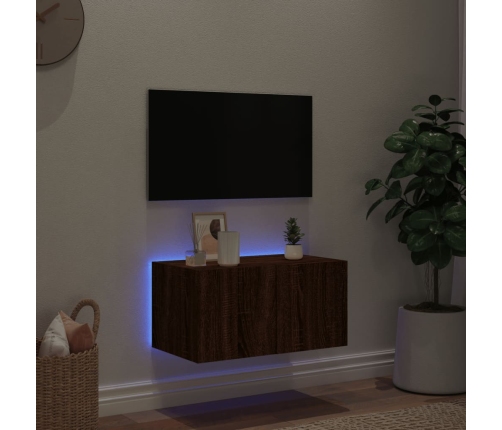 Mueble de TV de pared con luces LED roble marrón 60x35x31 cm