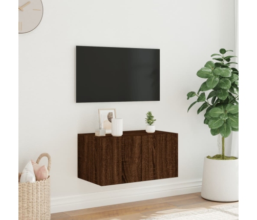 Mueble de TV de pared con luces LED roble marrón 60x35x31 cm