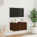 Mueble de TV de pared con luces LED roble marrón 60x35x31 cm