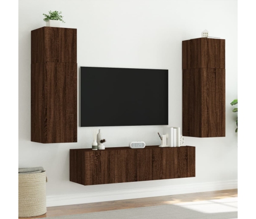 Mueble de TV de pared con luces LED roble marrón 60x35x31 cm