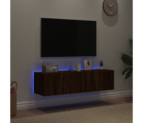 Muebles de TV de pared luces LED 2 uds marrón roble 60x35x31 cm