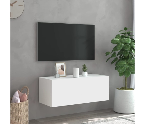 Mueble de TV de pared con luces LED blanco 80x35x31 cm