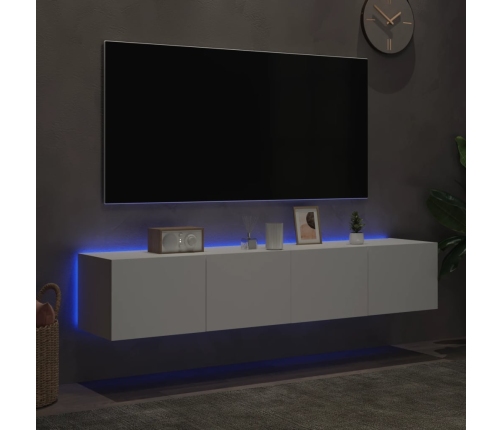 Muebles de TV de pared con luces LED 2 uds blanco 80x35x31 cm