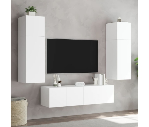 Muebles de TV de pared con luces LED 2 uds blanco 80x35x31 cm