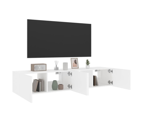 Muebles de TV de pared con luces LED 2 uds blanco 80x35x31 cm