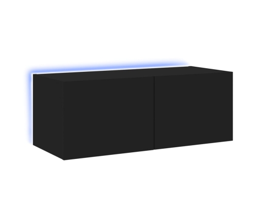 Mueble de TV de pared con luces LED negro 80x35x31 cm