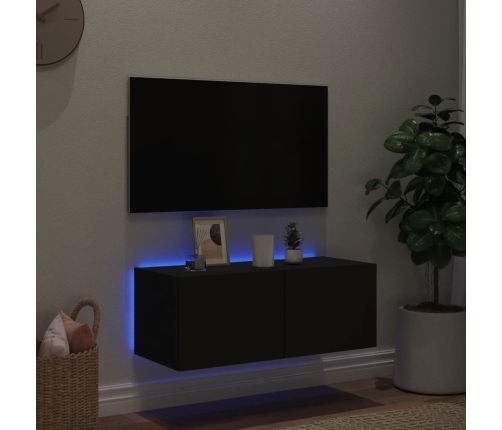 Mueble de TV de pared con luces LED negro 80x35x31 cm