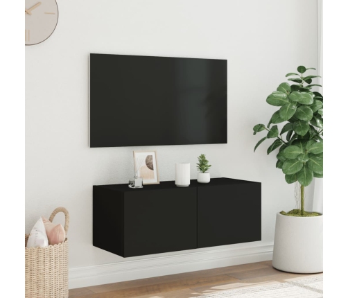 Mueble de TV de pared con luces LED negro 80x35x31 cm