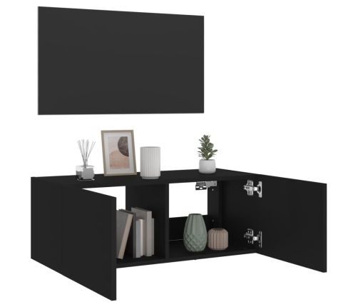 Mueble de TV de pared con luces LED negro 80x35x31 cm