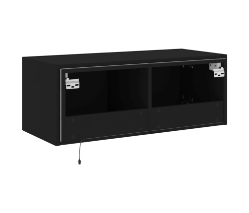 Mueble de TV de pared con luces LED negro 80x35x31 cm