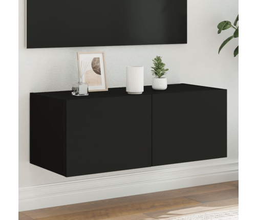 Mueble de TV de pared con luces LED negro 80x35x31 cm