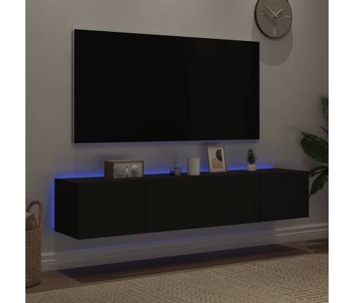 Muebles de TV de pared con luces LED 2 uds negro 80x35x31 cm