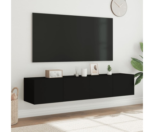 Muebles de TV de pared con luces LED 2 uds negro 80x35x31 cm