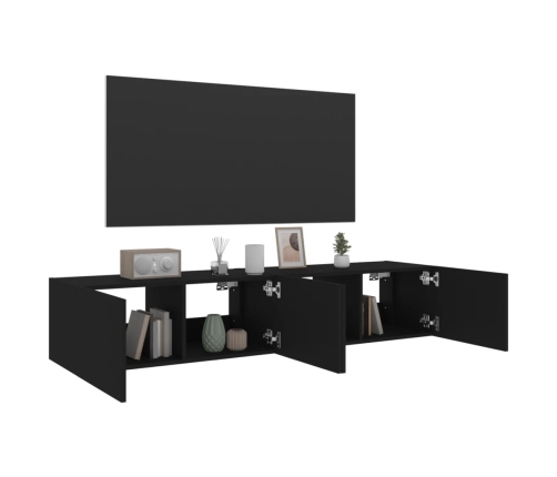 Muebles de TV de pared con luces LED 2 uds negro 80x35x31 cm