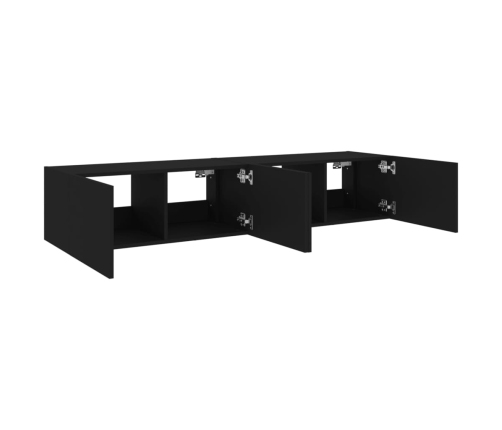 Muebles de TV de pared con luces LED 2 uds negro 80x35x31 cm