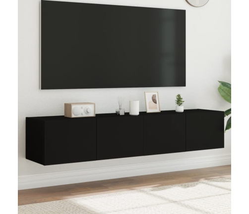 Muebles de TV de pared con luces LED 2 uds negro 80x35x31 cm