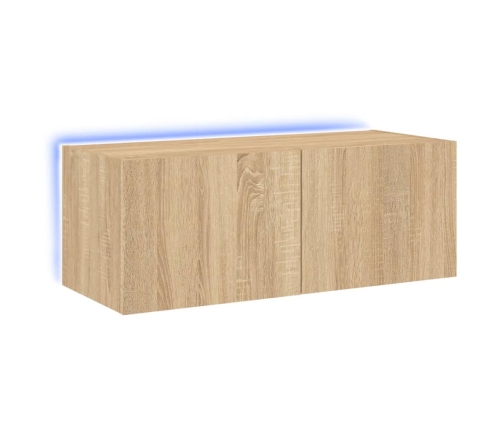 Mueble de TV de pared con luces LED roble Sonoma 80x35x31 cm