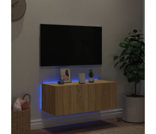 Mueble de TV de pared con luces LED roble Sonoma 80x35x31 cm