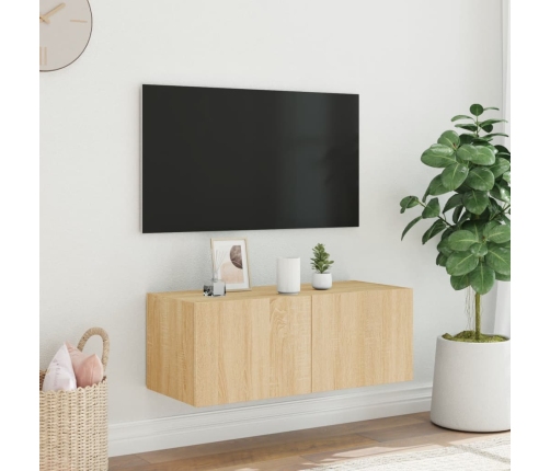 Mueble de TV de pared con luces LED roble Sonoma 80x35x31 cm