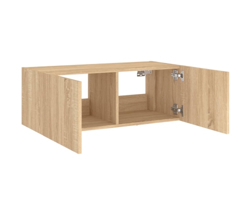 Mueble de TV de pared con luces LED roble Sonoma 80x35x31 cm