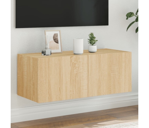 Mueble de TV de pared con luces LED roble Sonoma 80x35x31 cm