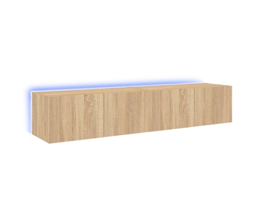 Muebles de TV de pared luces LED 2 uds roble Sonoma 80x35x31 cm