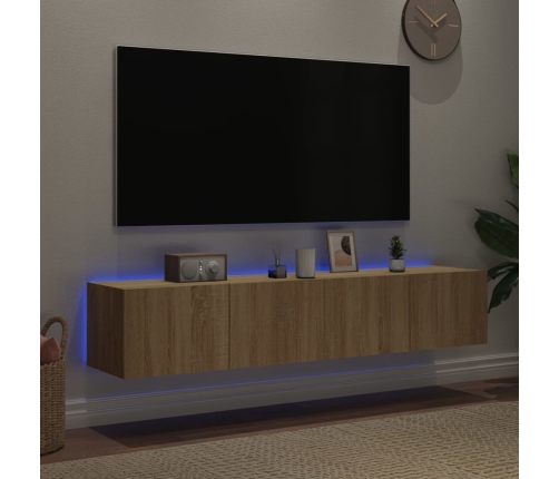 Muebles de TV de pared luces LED 2 uds roble Sonoma 80x35x31 cm